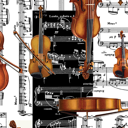 Streichinstrumente schwarz weiß Musik Patchworkstoff