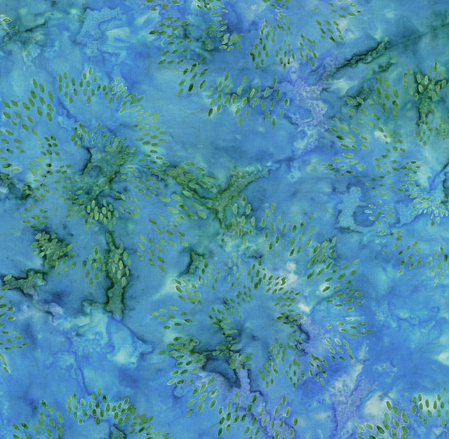 Blätter Blüten blau grün Blumen Batik Patchworkstoff