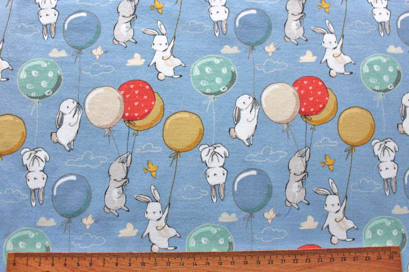 Hase Luftballons blau Jerseystoff