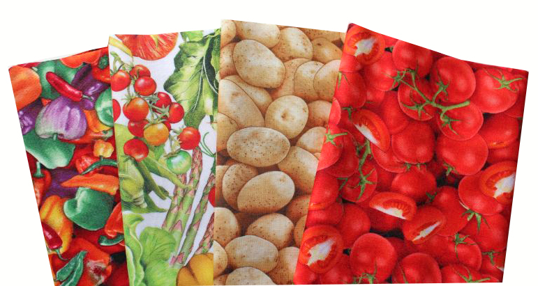 Gemüse Tomaten Paprikaschoten Kartoffeln Patchworkstoff Stoffpaket