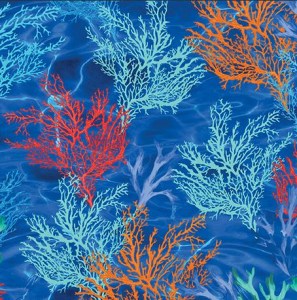 Korallen rot blau maritim Patchworkstoff