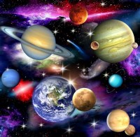 Nachthimmel Planeten Weltall Astronomie Patchworkstoff