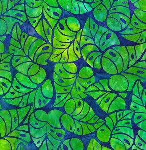 Blätter Farne blau grün dunkel Batik Patchworkstoff