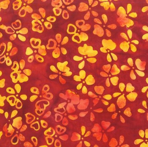 Blüten orange gelb Batik Patchworkstoff