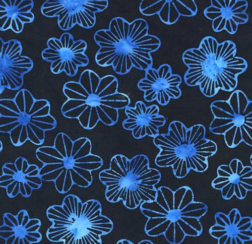 Blüten schwarz blau Batik Patchworkstoff