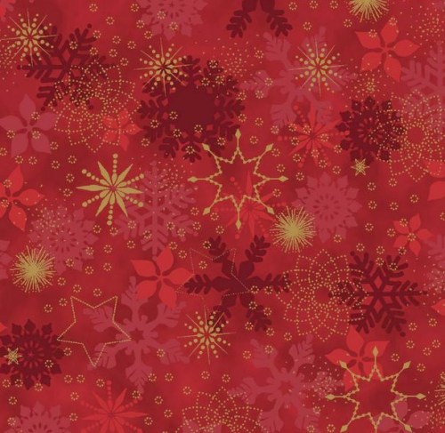 Schneeflocken rot gold Baumwollstoff Weihnachten