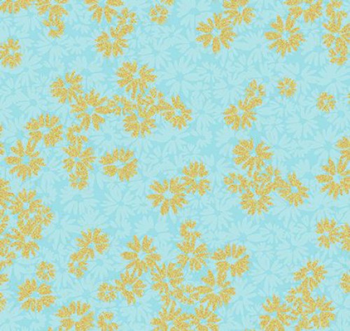 Blüten Blumen goldfarben helles blau Patchworkstoff