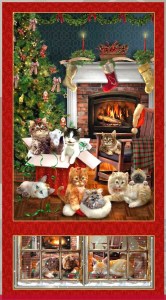Weihnachten Katze Kamin Stoffpanel Baumwollstoff
