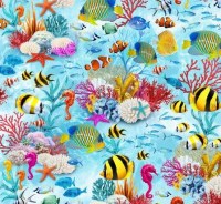 Fisch Korallen Meer Wasser Patchworkstoff 