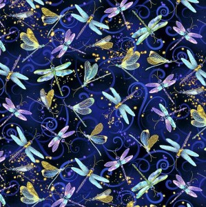 Libelle gold schwarz türkis lila blau Patchworkstoff