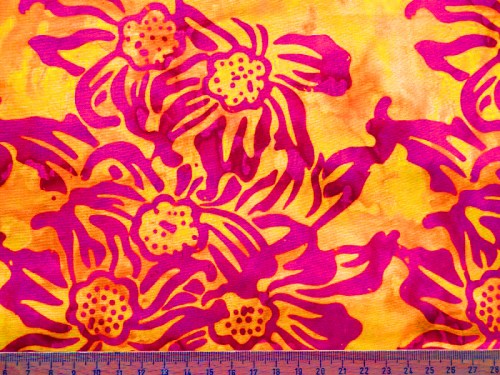 Blatt Blätter pink gelb orange Batik Patchworkstoff