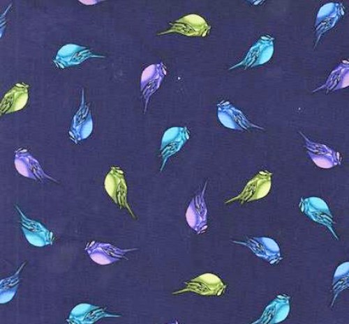 Vögel türkis lila grün marine Patchworkstoff